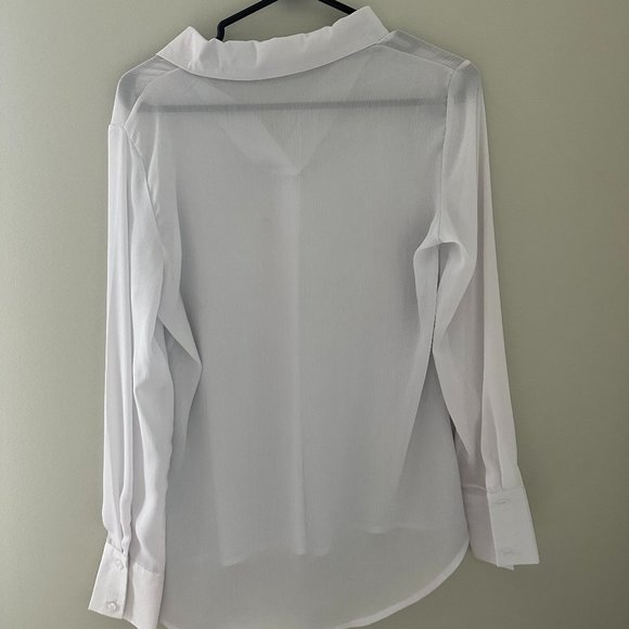 White sheer collared full sleeves blouse, Size M - Picture 1 of 2